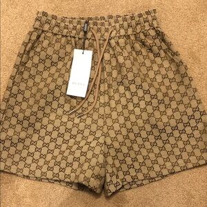 Gucci Tan Monogram Drawstring Shorts
